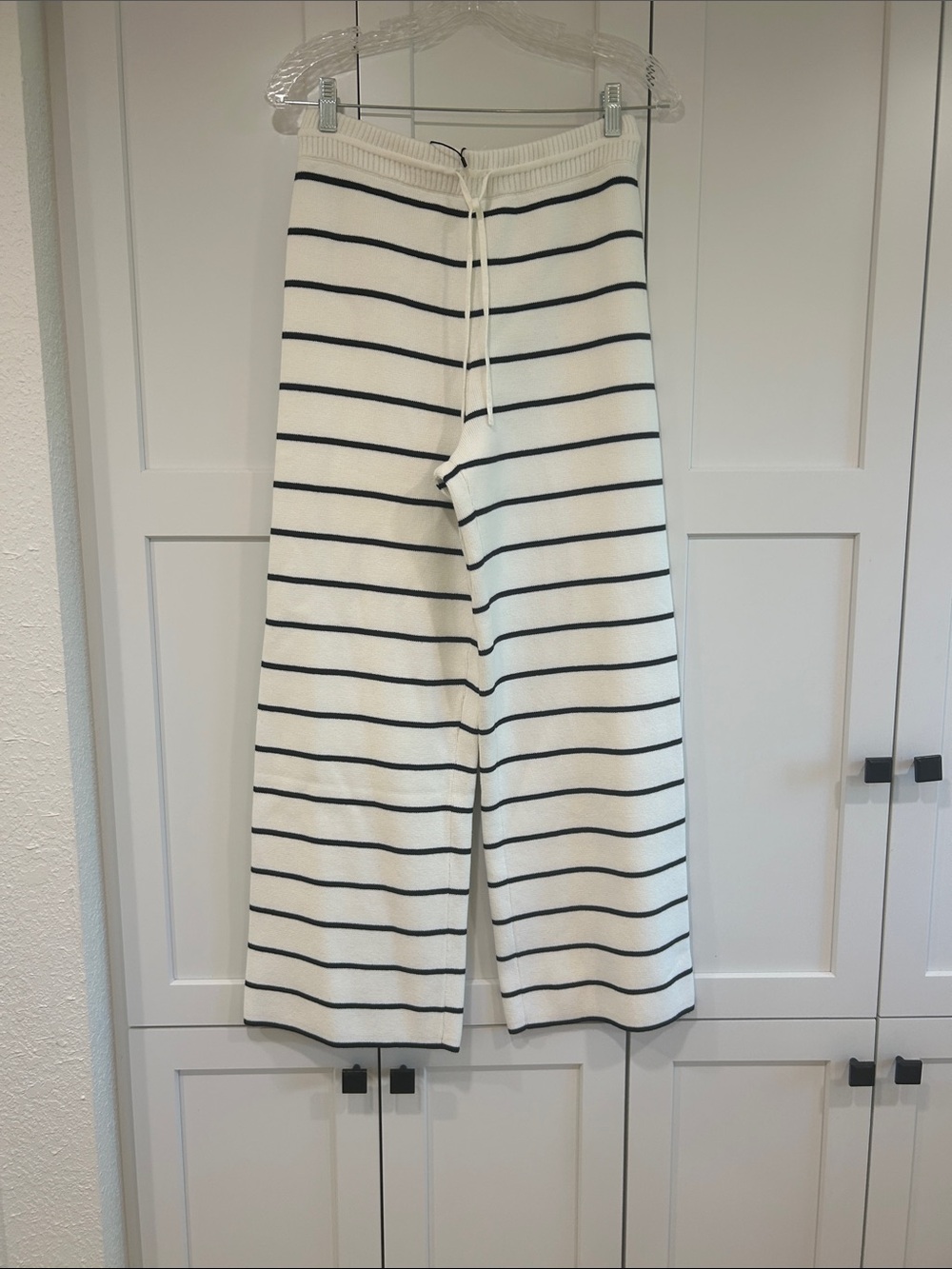 La Ligne Cream and Black Striped Wide Leg Pants